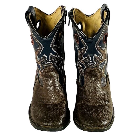 Magellan Cowboy Boots 10 Toddler Faux Leather Black Gray Pull Holes Zip 177706 - Picture 8 of 16